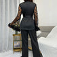 Contrast Mesh Ruffle Trim Belted PJ Set