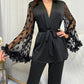Contrast Mesh Ruffle Trim Belted PJ Set