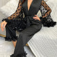 Contrast Mesh Ruffle Trim Belted PJ Set