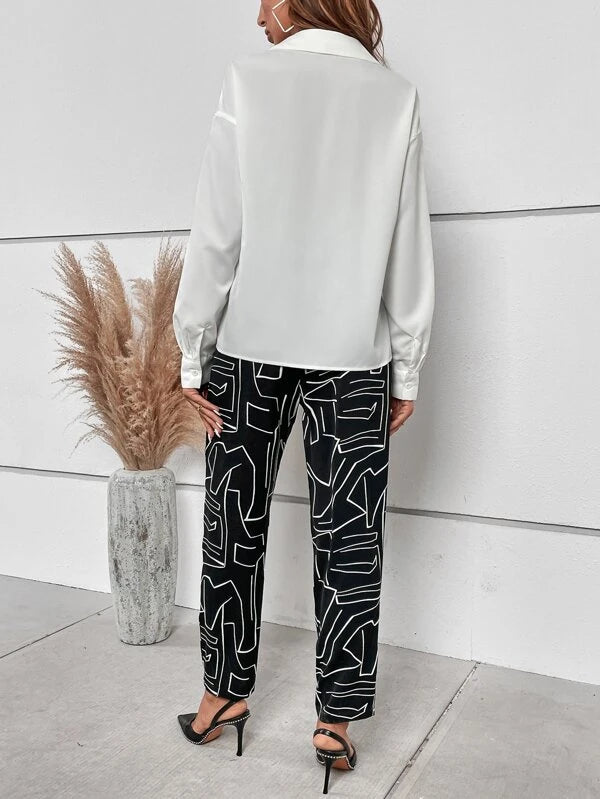 Graphic Print Drop Shoulder Shirt & Pants